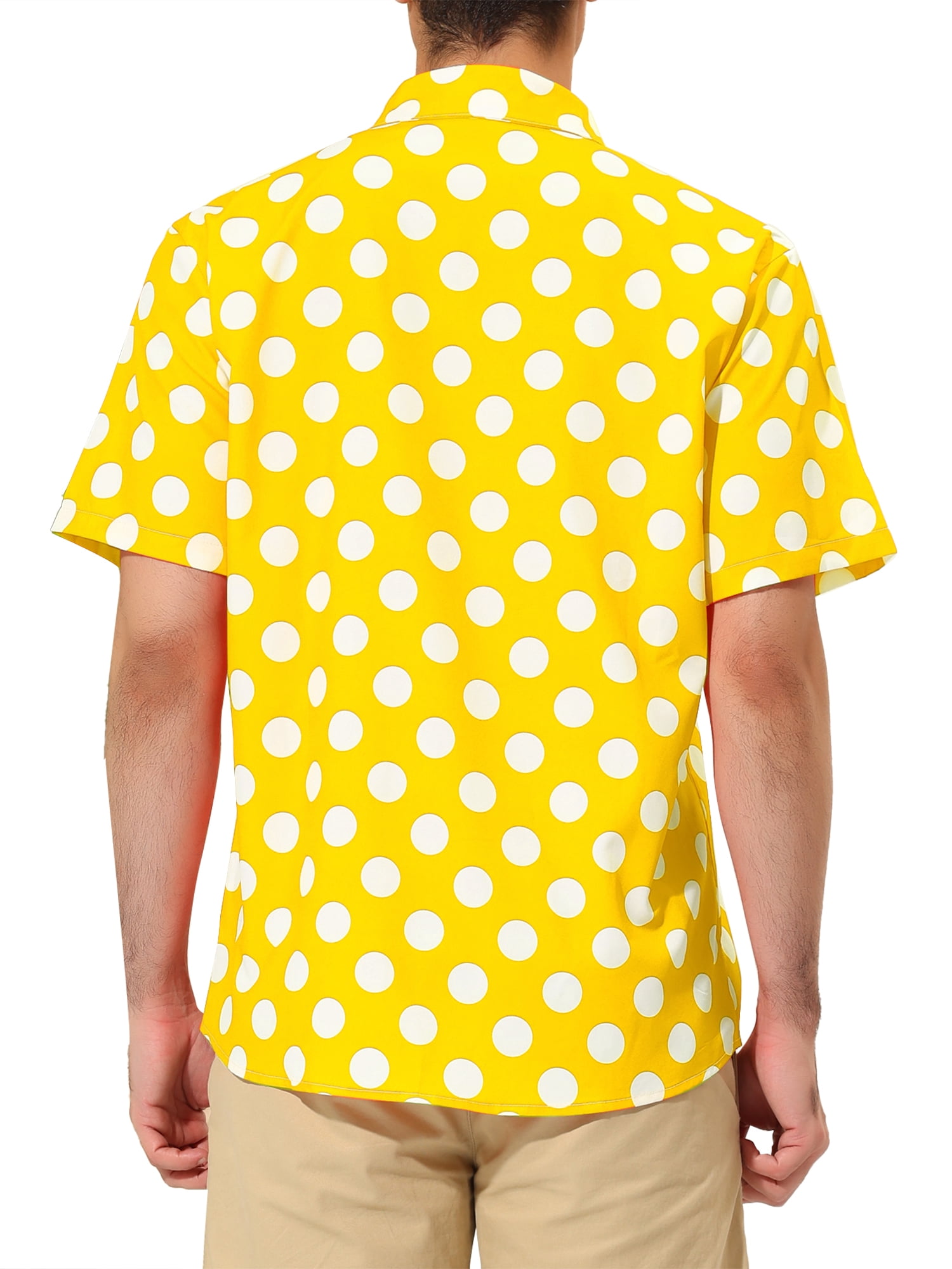 Unique Bargains Men's Summer Polka Dots Shirt Button Down Short Sleeves Shirts XL Yellow