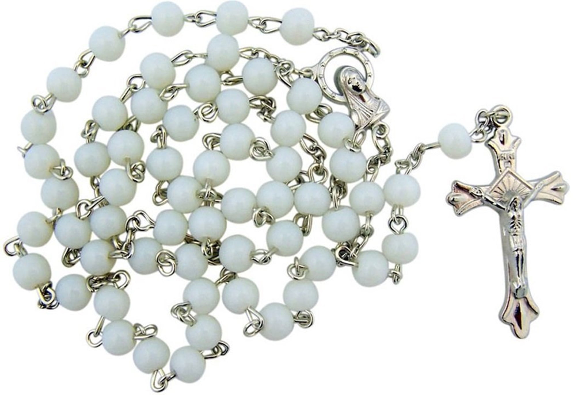 Catholic Rosaries White Acrylic Prayer Bead Rosary With Madonna Centerpiece 20 Inch Walmart