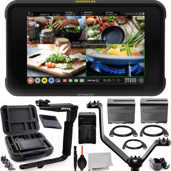 Atomos Shogun 7 HDR Pro/cinéma Moniteur-Enregistreur-Commutateur avec Lot d'Accessoires de Démarrage. Paquet Comprend: 2x NP-F975 Batteries, V-Racket w/3x Chaussures Froides, et Plus