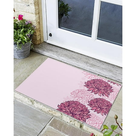 

Front Door Mat Non-Slip Absorbent Door Entry Mats Doormats Indoor/Outdoor Entrance Chrysanthemum Pink Flowers Blooms Botanical Abstract Art Doormat - Floor Mats for Home 24x16 Inch
