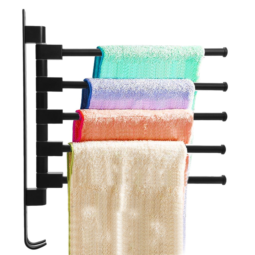 Swivel Towel Holder 5-Arm Swing Bar Wall Mount Rack Towel Hanger For Bathroom US