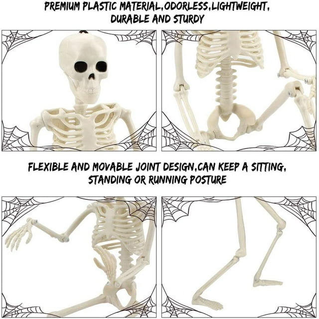 2PCS Halloween Skeleton Scary Hanging Posable Halloween Full Body Skeleton Props with Movable Joints for Halloween Decoration Haunted House(Human Skeleton and Pumpkin Skeleton)