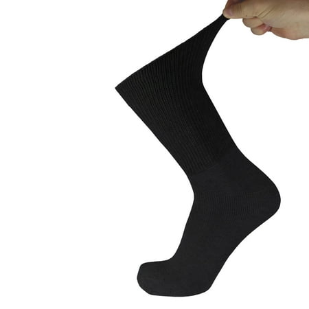6 Pairs of Premium Cotton Loose Top Diabetic Neuropathy Crew Socks (Black, Sock Size 10-13, Fits men size 9.5 - 11)