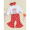 thumbnail image 4 of Elippeo My First Valentines Day Baby Girl Outfit 3M 6M 12M 18M Mommy Daddy's Little Valentines Onesie+Bell Bottoms+Headband Newborn Valentines Day Clothes, 4 of 9