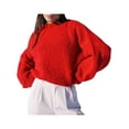 thumbnail image 3 of Women'S Oversized Sweater Crewneck Fall Winter Long Sleeve Fuzzy Warm Knit Pullover Sweaters Trendy Outfits Red M, 3 of 8