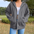 thumbnail image 2 of Plus Size Sweatshirt for Women Solid Color Zip up Hoodies Long Sleeve Fall Oversized Warm Sweatshirts Cozy Casual Hooded Jacket with Pockets, 2 of 6
