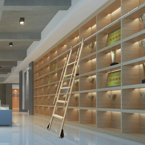 10ft Round Tube Sliding Library Hardware Rolling Full Set Track Kit No Ladder