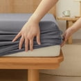 thumbnail image 6 of BESTOUCH Fitted Sheet Only 100% Washed Cotton Linen Feel Easily Fits Deep Pockets up to 17 inch Solid Quiet Shade Grey Queen, 6 of 6