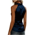 thumbnail image 7 of Mifsaly Silk Tank Tops for Women Elegant Sleeveless Button Down Shirts Soft Comfortable Business Casual Office Work Top Dark Blue,S, 7 of 7