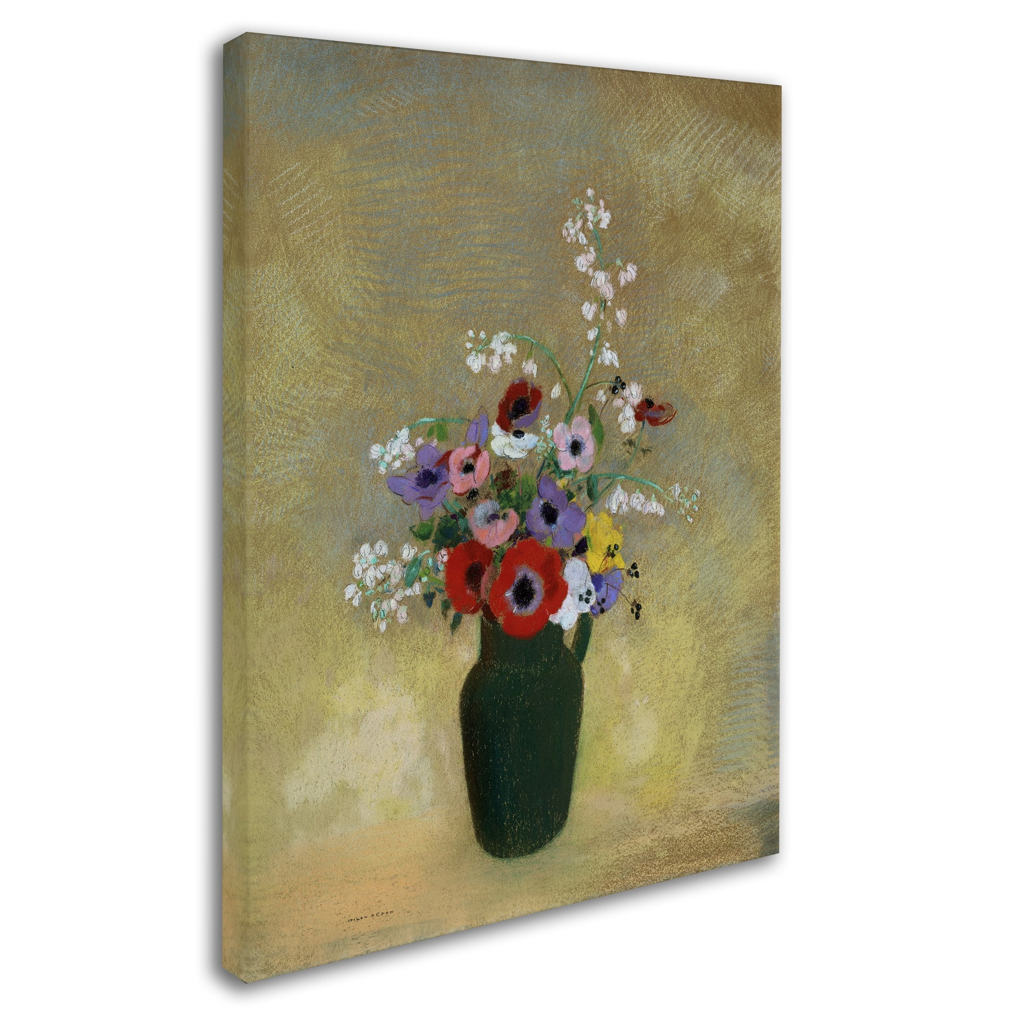 Odilon Redon 'Large Green Vase With Mixed Flowers' Canvas Art