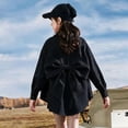 thumbnail image 2 of Girls Back Big Bow Button Down Shirt, Lapel Long Sleeve Loose Curved Hem Tunic Blouse, Summer Casual Back to School Performance Top for Kids(Black,3-4 Years), 2 of 5