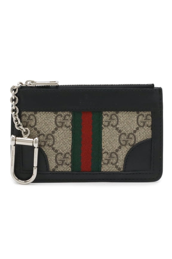 Pre-Owned GUCCI GG Supreme Webbing Line Sherry Wallet/Coin Purse, Leather, Black, with Key...