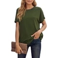 thumbnail image 2 of Womens Striped Color Block Short Sleeve Causal Blouses T Shirts Tops, 2 of 6