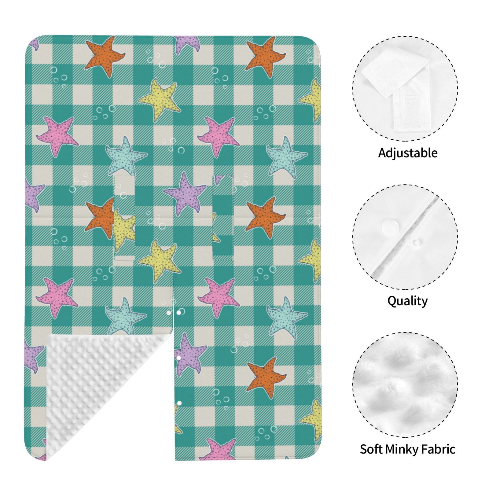 Naloa Starfish On Checkered Background Baby Car Seat Cover, Breathable Baby Carrier Cover, Multiuse Baby Carrier Cover & Nursing Breastfeeding Cover
