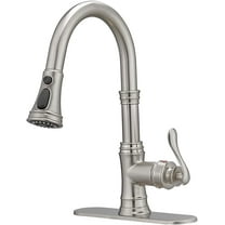 BWE Kitchen Faucet with Pull Out Sprayer 3 Spray Modes Brushed Nickel Single Handle Singe Lever High Arc Kitchen Sink Faucet with Deck Plate Commercial Bar Farmhouse Pull Down Sprayer