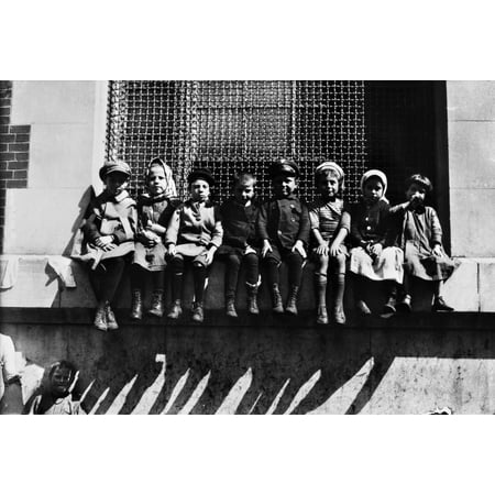 Window Ledge Seating Ellis Island Children 1920 Nchildren Of Detained Immigrants Seated On A Window Ledge At Ellis Island New York City Photograph 1920 Poster Print by Granger Collection ()