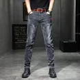 thumbnail image 2 of Pantalones de trabajo ajustados para hombre, pantalones vaqueros negros de invierno para hombre, pantalones ajustados de estilo coreano, moda informal Harajuku, 2 of 5