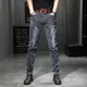thumbnail image 2 of Pantalones de trabajo ajustados para hombre, pantalones vaqueros negros de invierno para hombre, pantalones ajustados de estilo coreano, moda informal Harajuku, 2 of 5