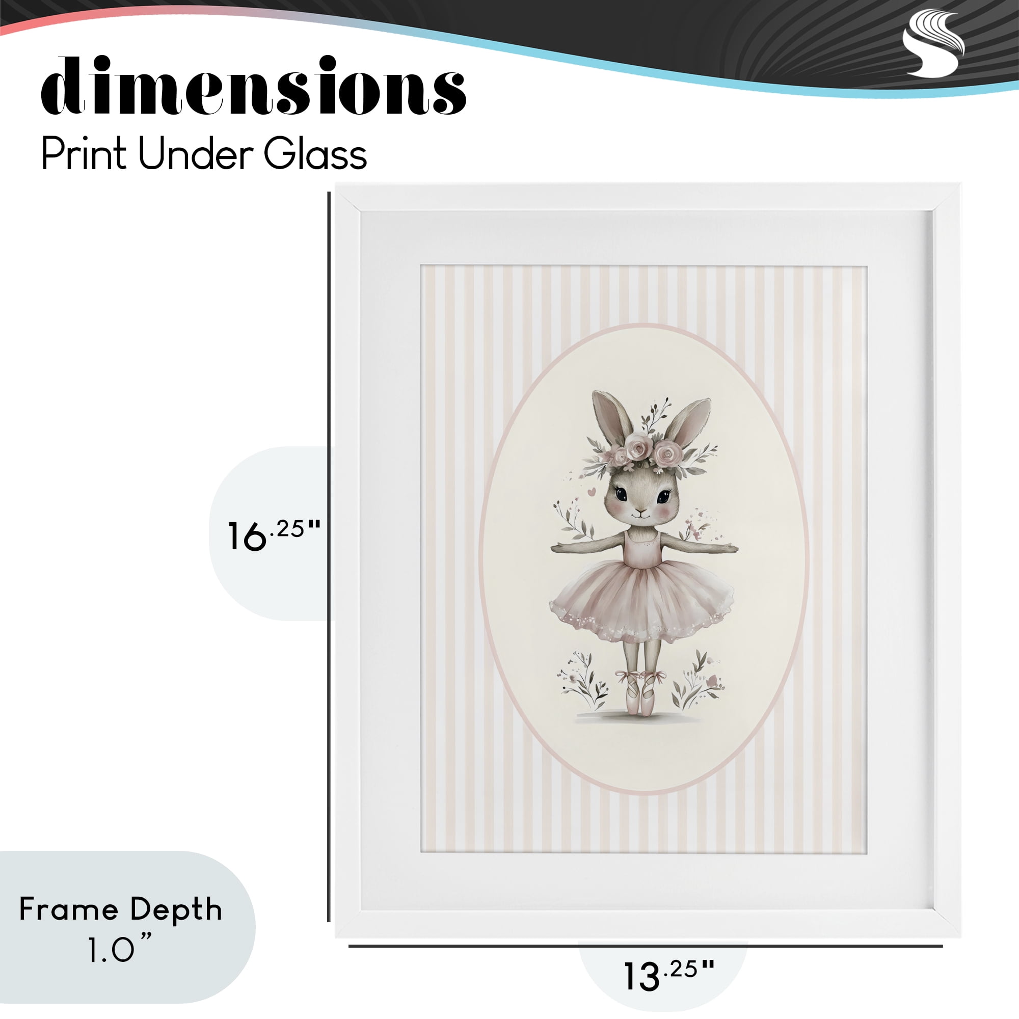 Stupell Industries Nursery Ballerina Bunny Striped White Framed Print Under Glass, design by LSR Design Studio