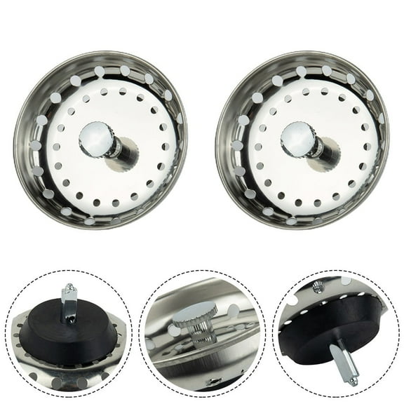 2 Pack Kitchen Sink Drain Stopper Basket Strainer Waste Plug Stainless Steel
