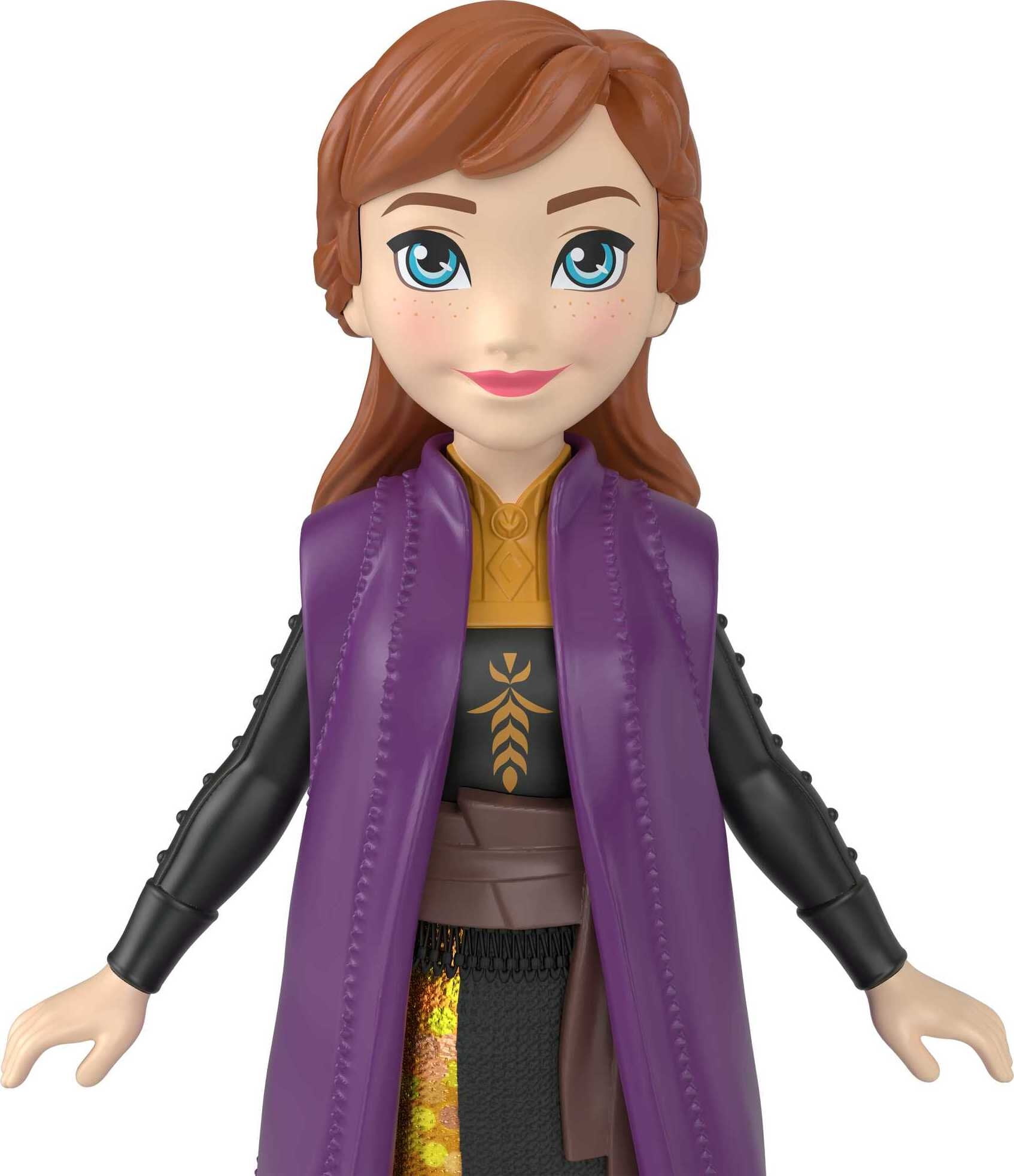 Disney Frozen Anna Small Doll in Travel Look, Posable with Removable Caoe &  Skirt 