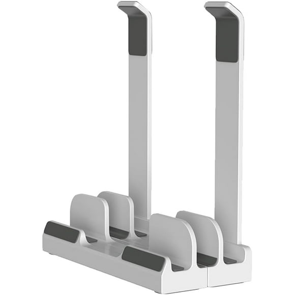 SDES-Vertical Laptop Stand for Desk, Dual Slots, Plastic, Adjustable, Space Saving 3-in-1 Design, Supports MacBook, Chromebook, Surface, Dell (White)