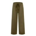thumbnail image 6 of MIXUE Linen Pants Women Solid Color Wide Leg Drawstring Baggy Sweatpants High Waisted With Pockets Loose Yoga Trousers Womens Pants Outwear,Green,XXL, 6 of 6