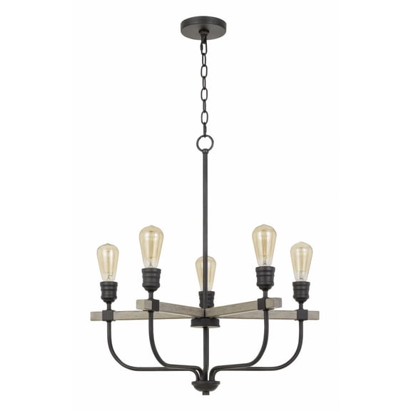 Cal Lighting Sion 5-Light Metal & Wood Chandelier in Black/Natural