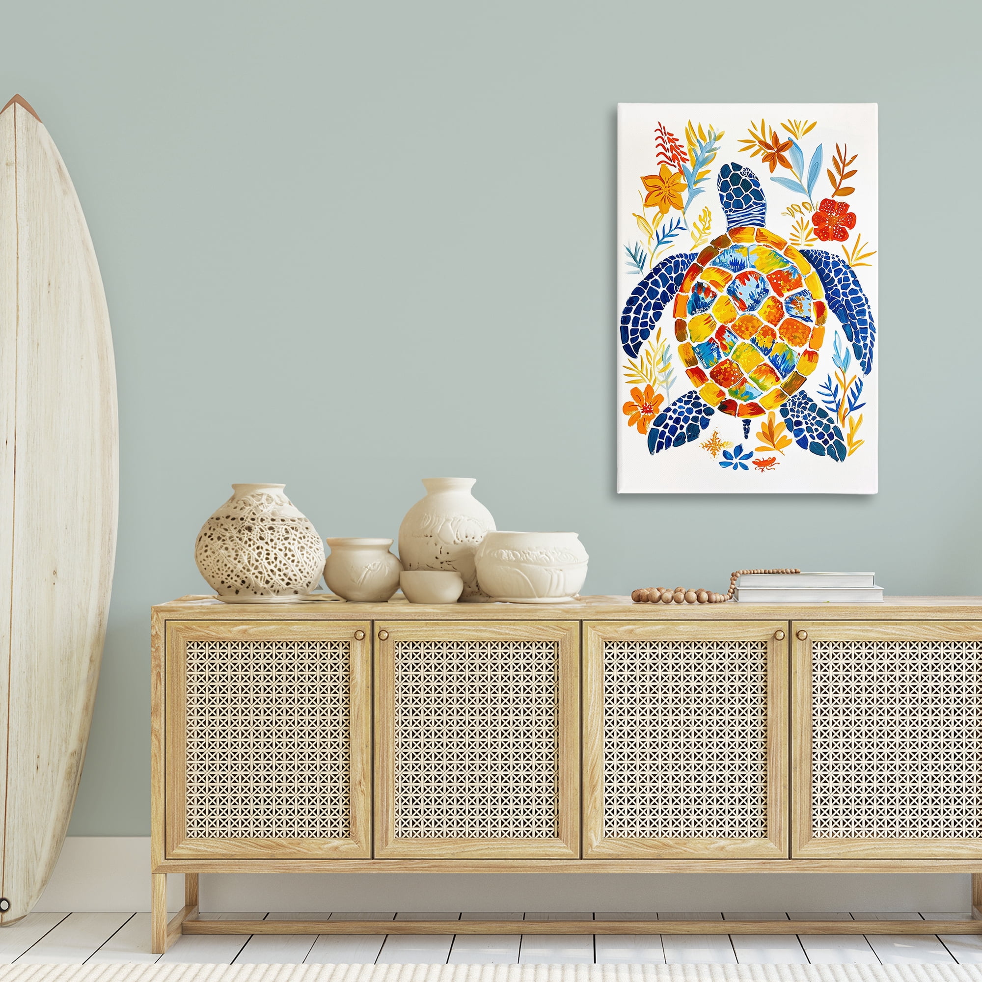 Stupell Industries Nautical Patterned Turtle Coastal Painting Gallery Wrapped Canvas Art Print Wall Art, 30 x 45