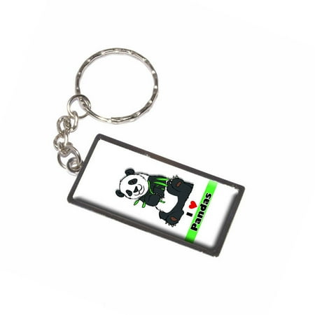 Bamboo Key - I Love Heart Pandas Bear China Bamboo Keychain Key Chain Ring