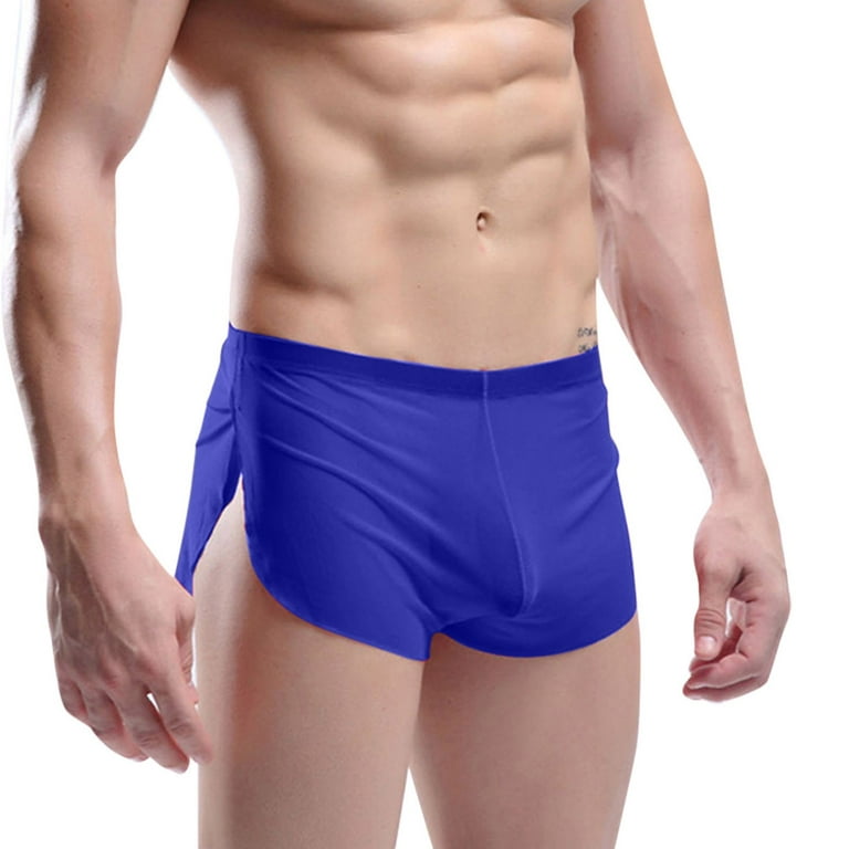 Men's Shorts Underwear Round Three-Point Home Silky Short Pant Blue XL 