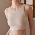 thumbnail image 4 of Aqestyerly Padded Round Neck Tank Summer Solid Color Roundneck Tank top with Built In Bra Camisoles for Under Clothes Spaghetti Strap Cami, 4 of 7