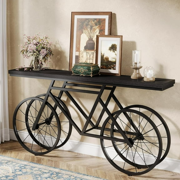 Tribesigns 70.9-Inch Extra Long Console Table, Narrow Sofa Table with Bicycle Metal Base, Modern Industrial Entryway Table Behind Couch Table for Living Room, Hallway, Entrance, Foyer