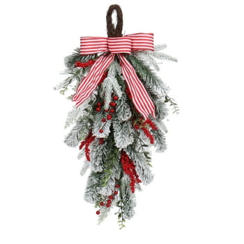 Holiday Time Snow Covered Flocked Cedar Christmas Swag With Red Bow, 32"