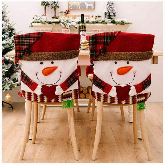 Christmas Chair Cover 48x54cm Red Embroidered Cloth Santa Snowman Stretch Fit Kitchen Table Banquet Holiday Decor Easy Install