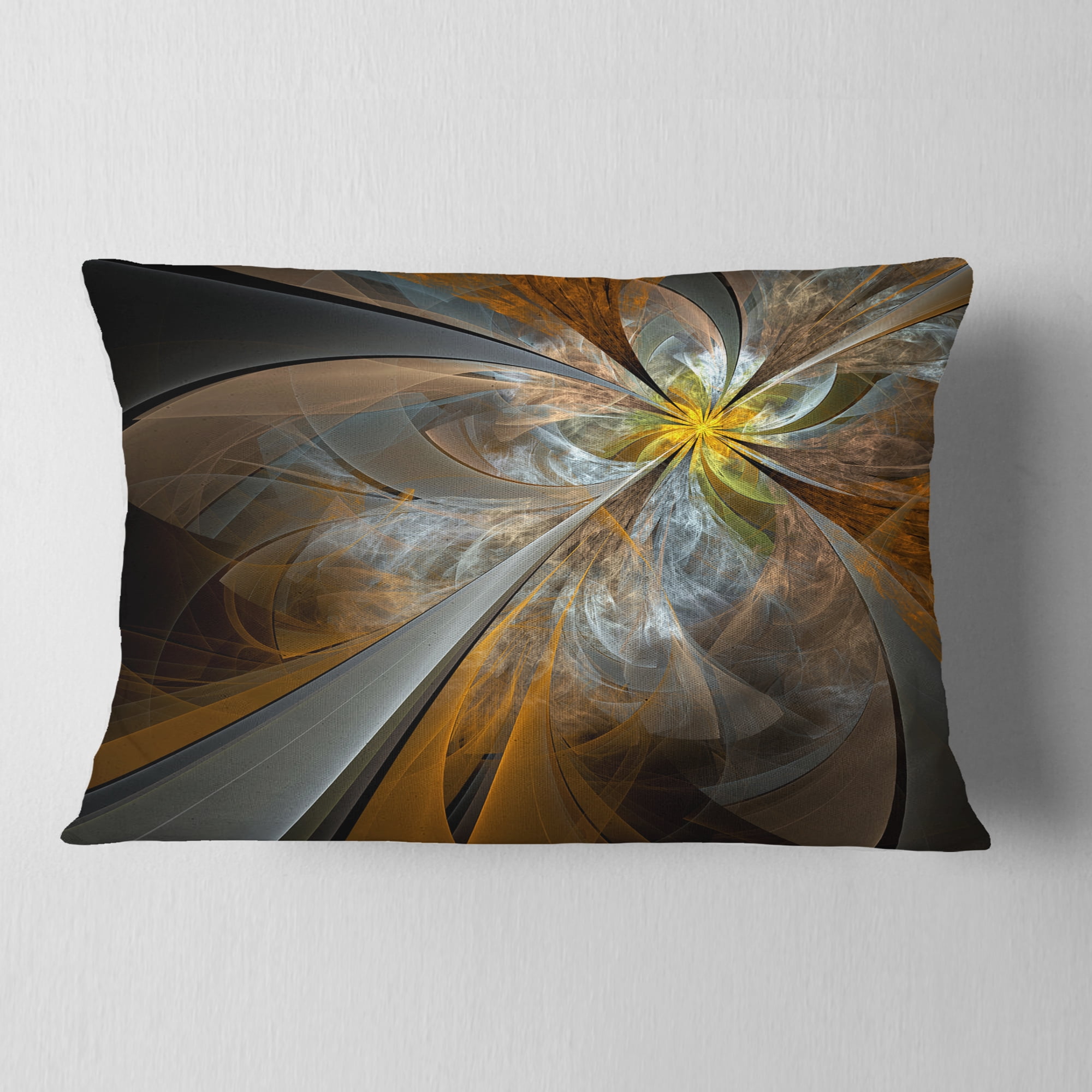 Designart Symmetrical Yellow Fractal Flower - Abstract Throw Pillow - 12x20