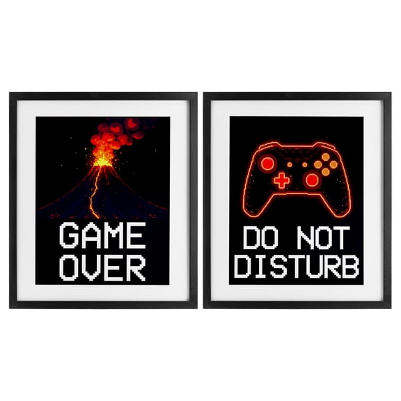 Pixel Game Sentiments 2 Piece Black Framed Print Under Glass Set, design by Kim Allen