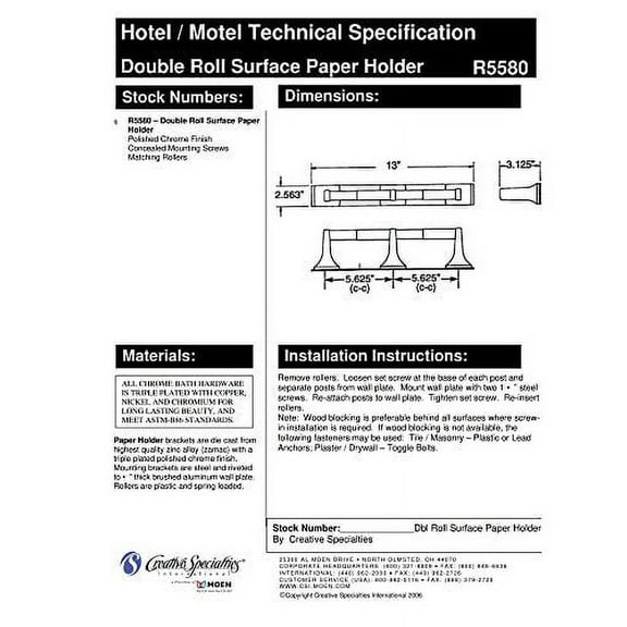 Moen Donner Chrome Commercial In-Line Double Roll Toilet Paper Holder Wall Mount, R5580