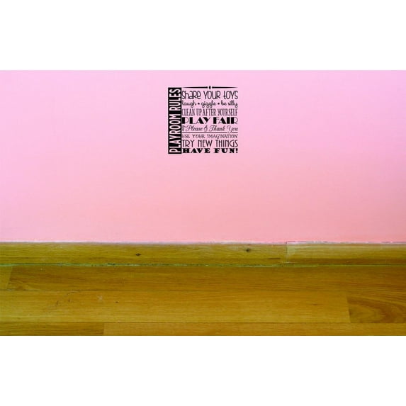 Custom Decals Playroom Rules Share Your Toys Laugh Say Thank You Use Your Imagination Try New Things Have Fun! 16x16†Color: Black