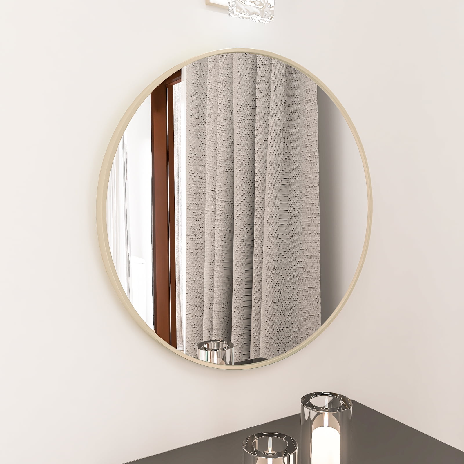 YYAo 20" Wall Circle Mirror for Bathroom, Round Mirror for Wall Hanging Round Mirror for Living Room, Vanity, Bedroom, Matte Gold Border YYAo 20" Wall Circle Mirror for Bathroom, Round Mirror for Wall Hanging Round Mirror for Living Room, Vanity, Bedroom, Matte Gold Border