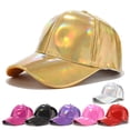 thumbnail image 3 of CANKER Women Men Faux Leather Baseball Cap Glitter Metallic Holographic Rainbow Reflective Hip Hop Adjustable Strapback Peaked Hat, 3 of 14