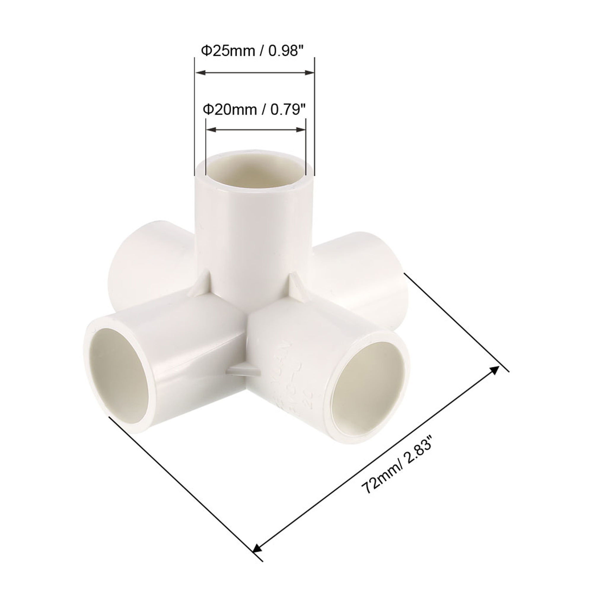 for Building Furniture and PVC Structures QWORK 5 Way 1 Tee PVC Fitting Elbow,10 Pack PVC Fitting Connector White Furniture Grade 