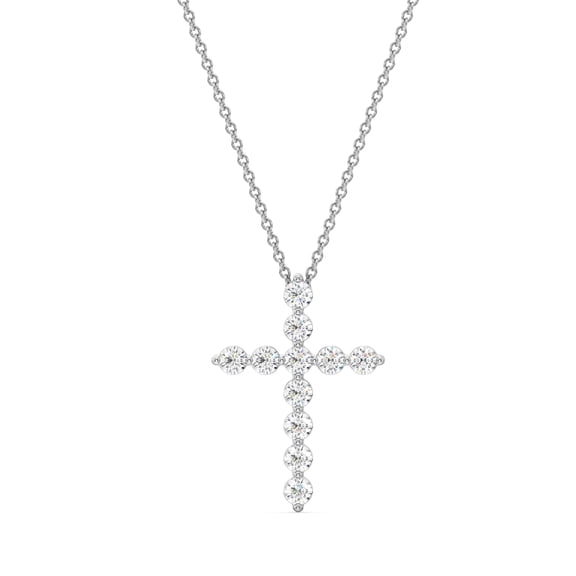 GILDED 1 ct. T.W. Lab Grown Diamond (SI1 Clarity, F Color) and Sterling Silver Cross Pendant with an 18 Inch Spring Ring Clasp Cable Chain