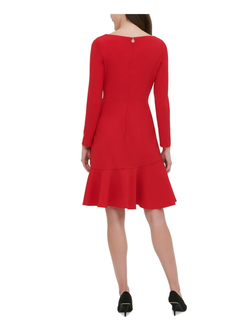 TOMMY HILFIGER Womens Red Long Sleeve Knee Length Fit + Flare Party Dress  12 - Walmart.com
