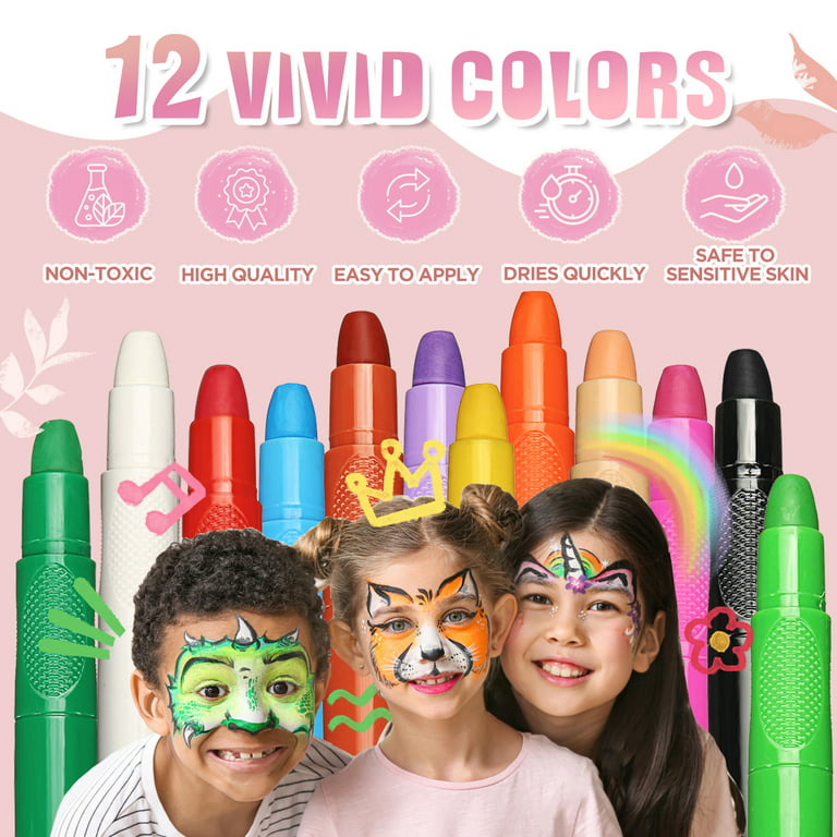 Face Painting Kit for Kids, Beesjuy 12 Colors Water Based Face