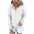 thumbnail image 2 of Fiaer Clearance,Button up Oversized Hoodies for Women,Ladies V Neck Casual Long Sleeve Sweatshirts,Loose Fit Drawstring Lightweight Women's Hooded Pullovers with Pocket White XL, 2 of 6