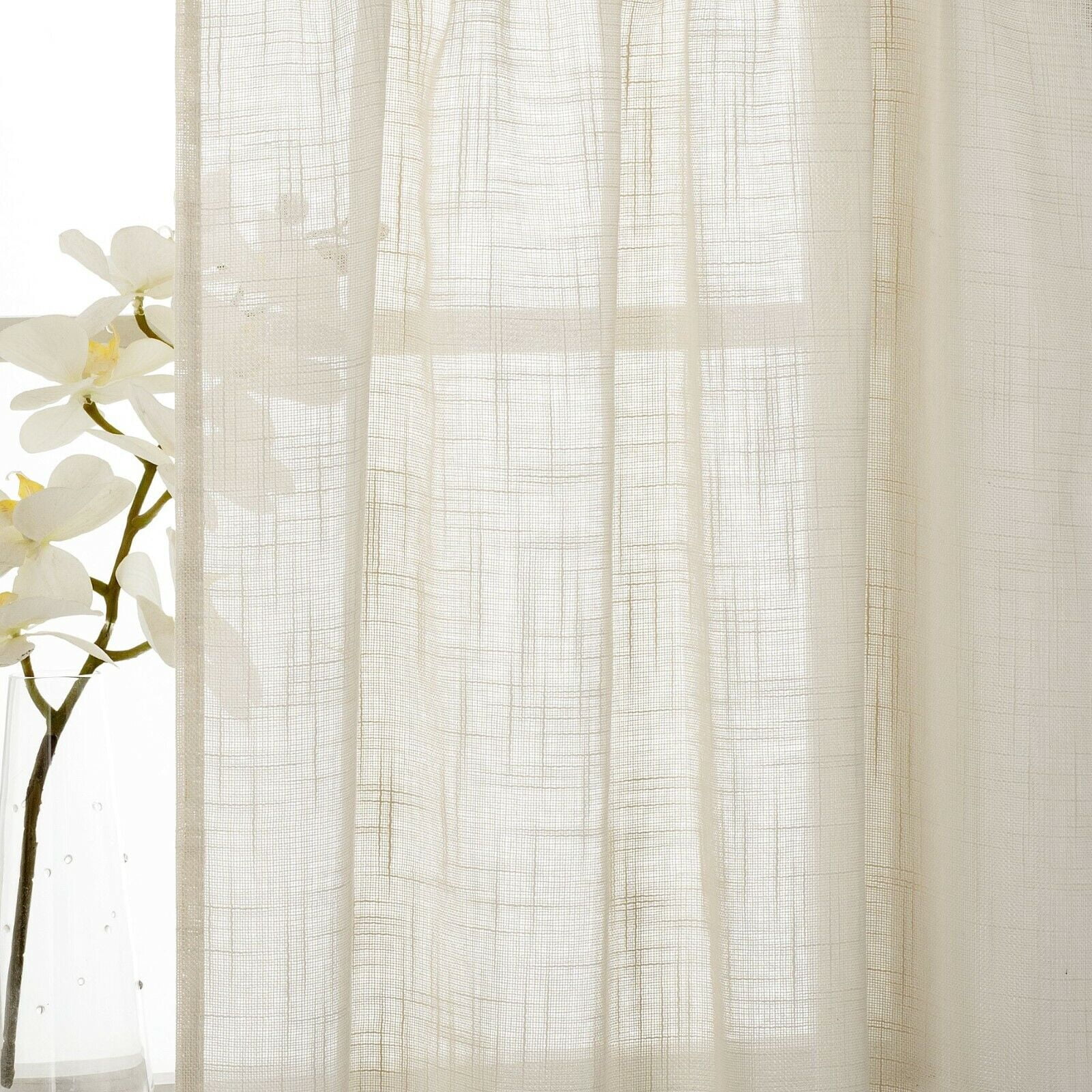 3 Piece Rod Pocket Linen Semi Sheer Kitchen Window Curtain Tiers and Valance Set