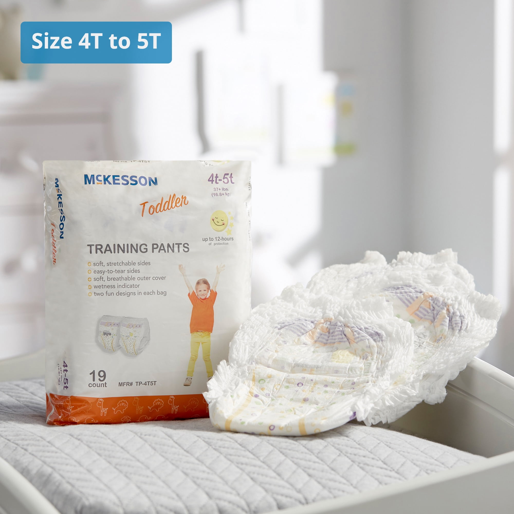 McKesson Toddler Training Pants - Heavy-Absorbency with Wetness indicator, Disposable - Size 4T to 5T (Over 37 lbs.), 19 Count, 4 Packs, 76 Total