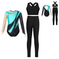 thumbnail image 5 of iiniim Kids Girls Ice Figure Skating Gymnastics Leotard Rhinestones Mesh Patchwork Bodysuit with Sleeveless Vest Turquoise 6, 5 of 7