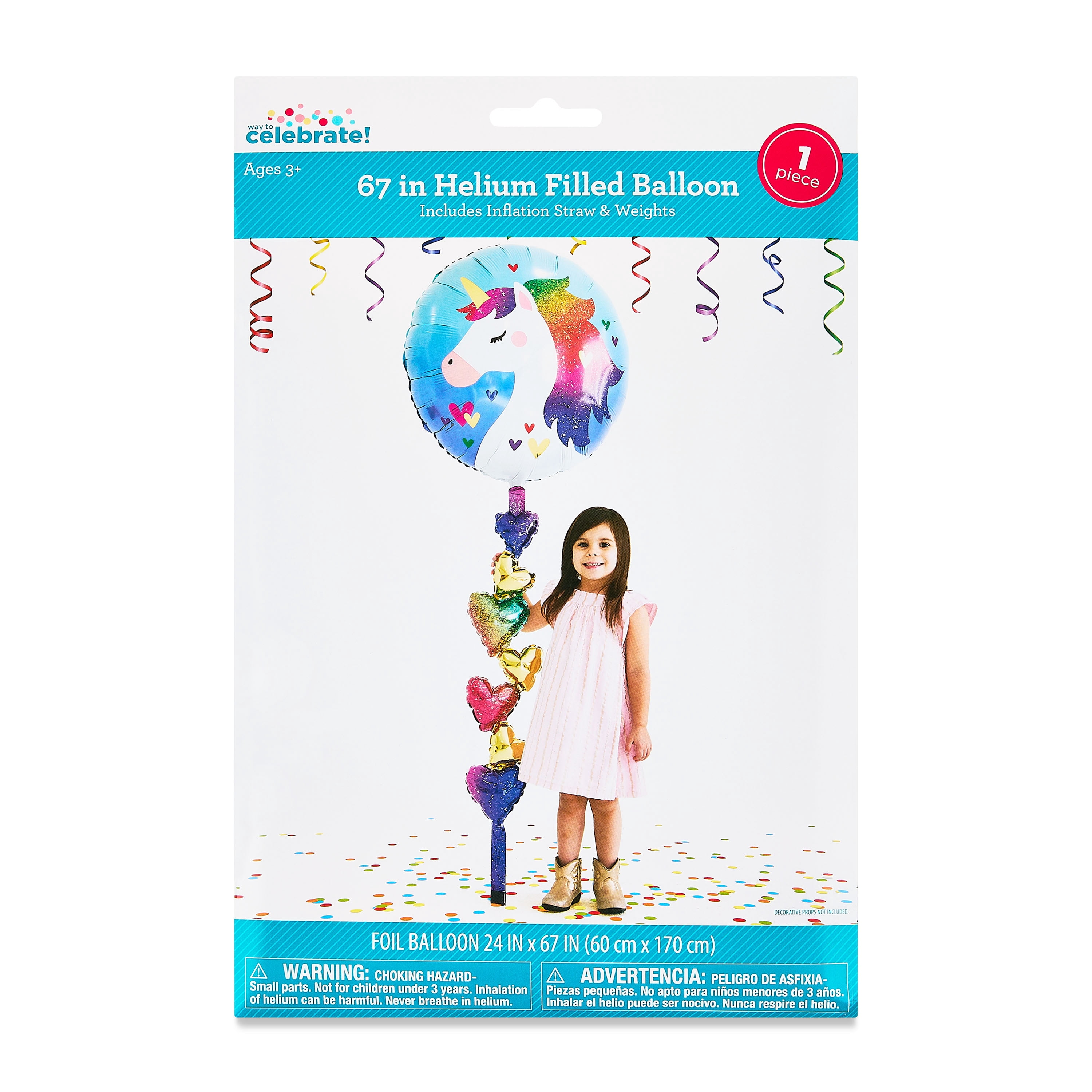 67" Rainbow Unicorn Balloon with Inflatable Tail, by Way To Celebrate